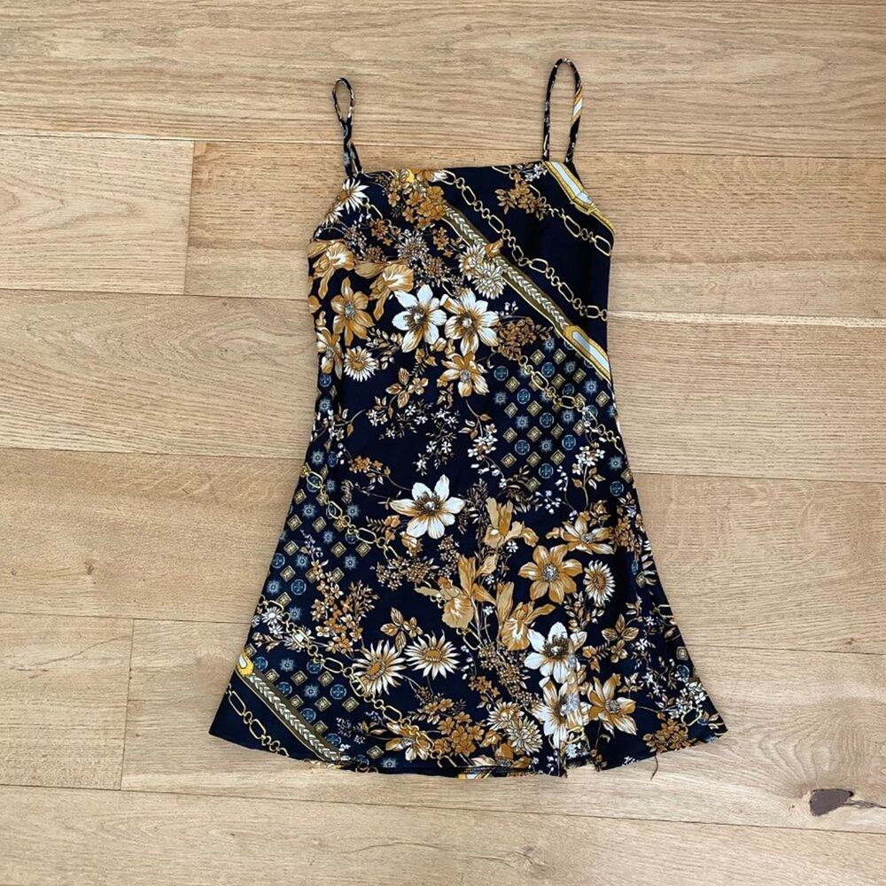 Princess Polly Lucci Silky Floral Mini Dress in Black and Gold